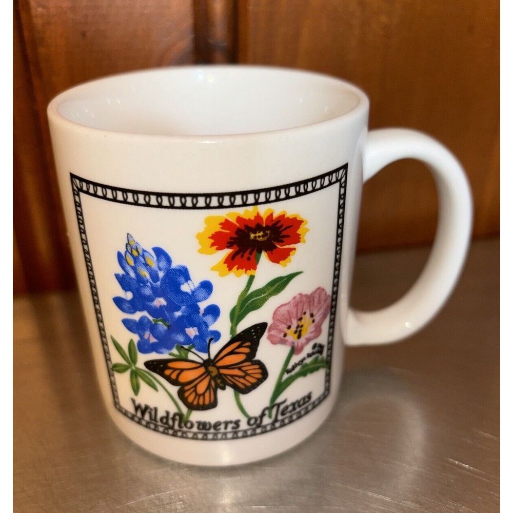 VTG Wildflowers Of Texas Monarch Butterfly Mug Flower‎ Floral Coffee Tea Cup